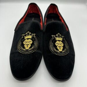 ELANROMAN Shoes Mens Size 14 Black Velvet Embroidered Lion Dress Loafers